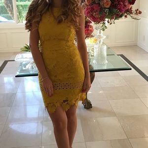 Topshop yellow lace backless dress